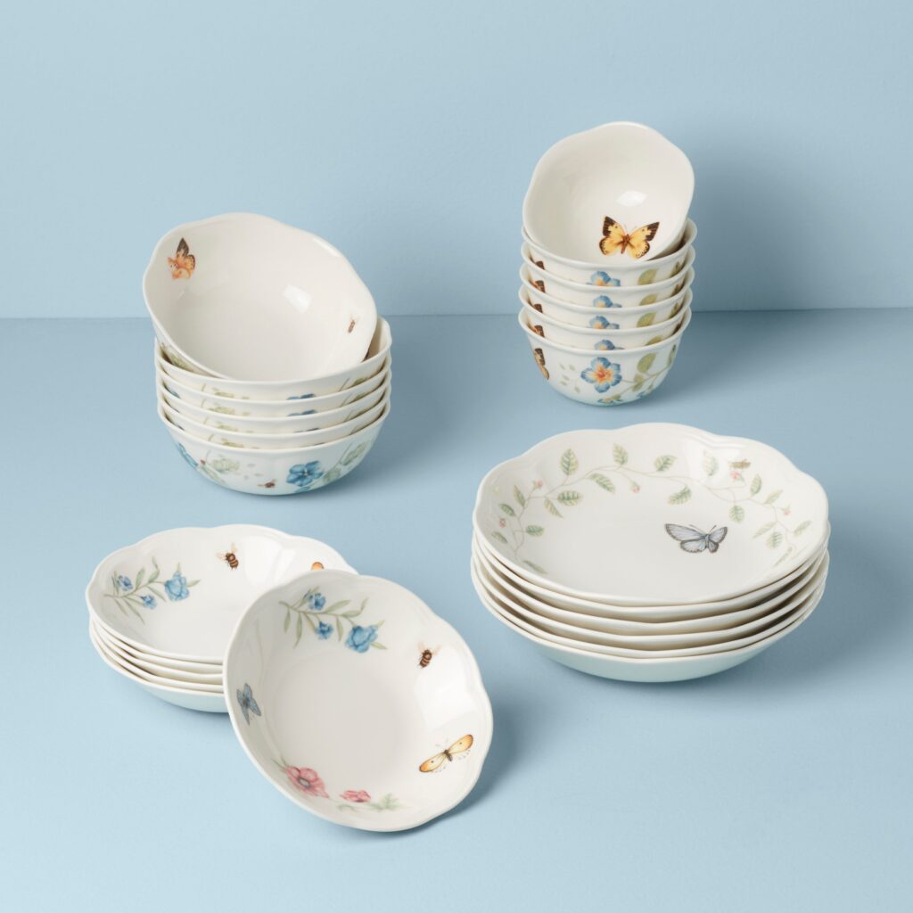 Garden Floral Porcelain Bowl Set, 24-Piece